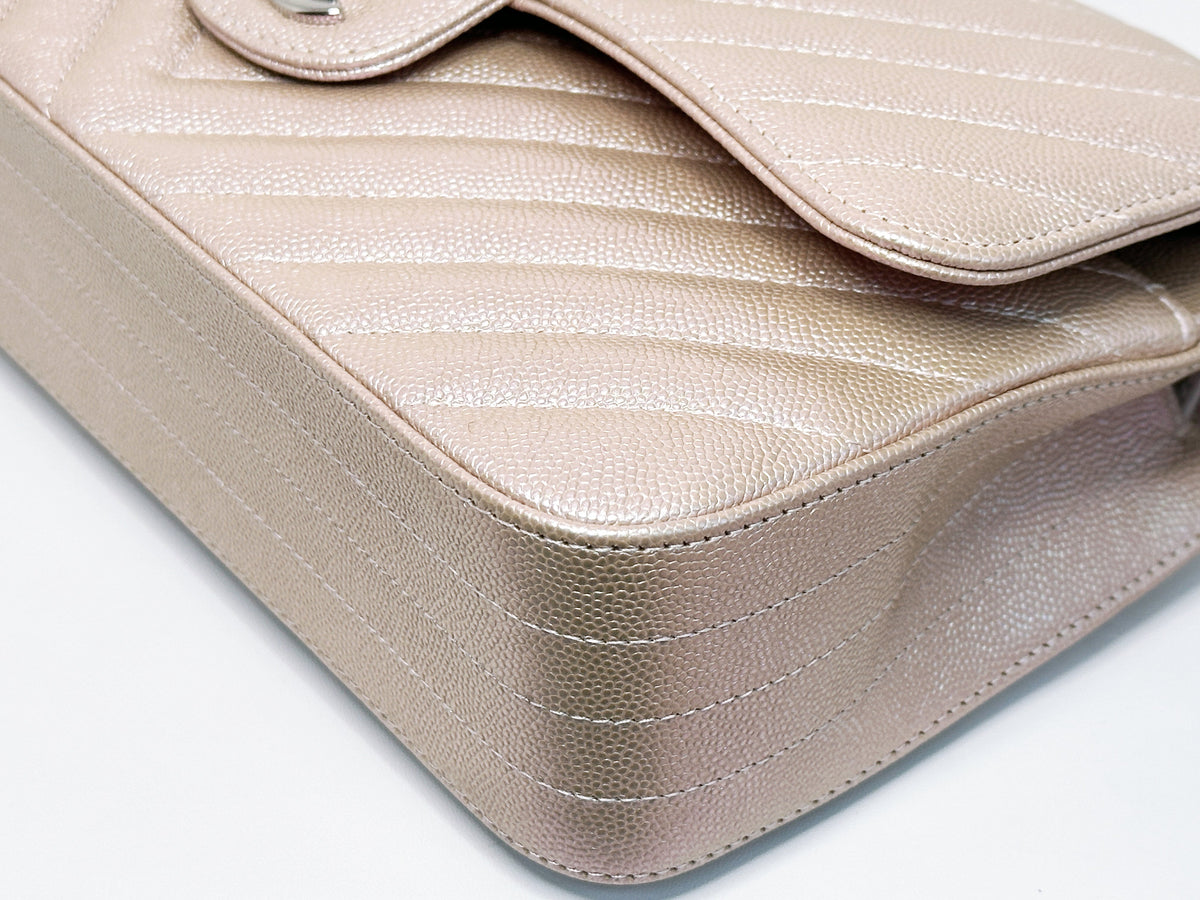 Chanel Medium Classic Chevron Caviar Double Flap Rose Gold SHW 24769 holo card