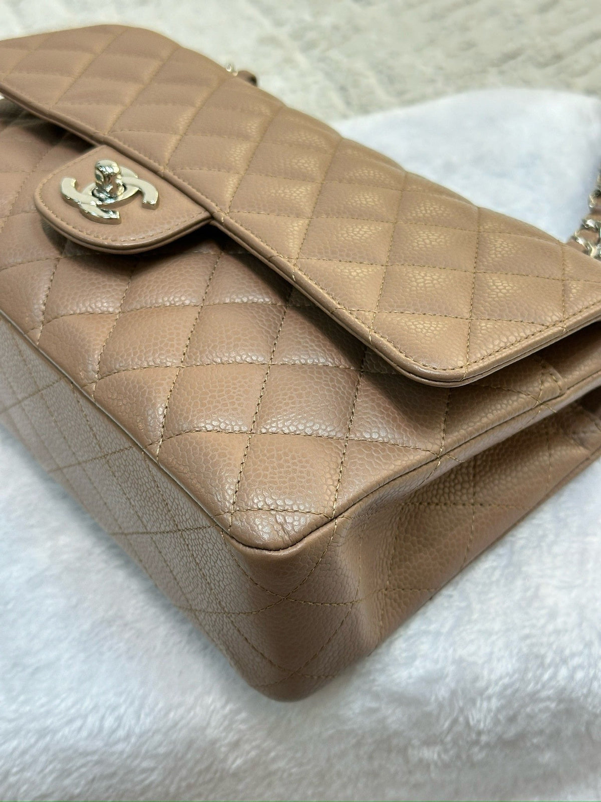 Chanel Medium Classic Caviar Double Flap Taupe SHW