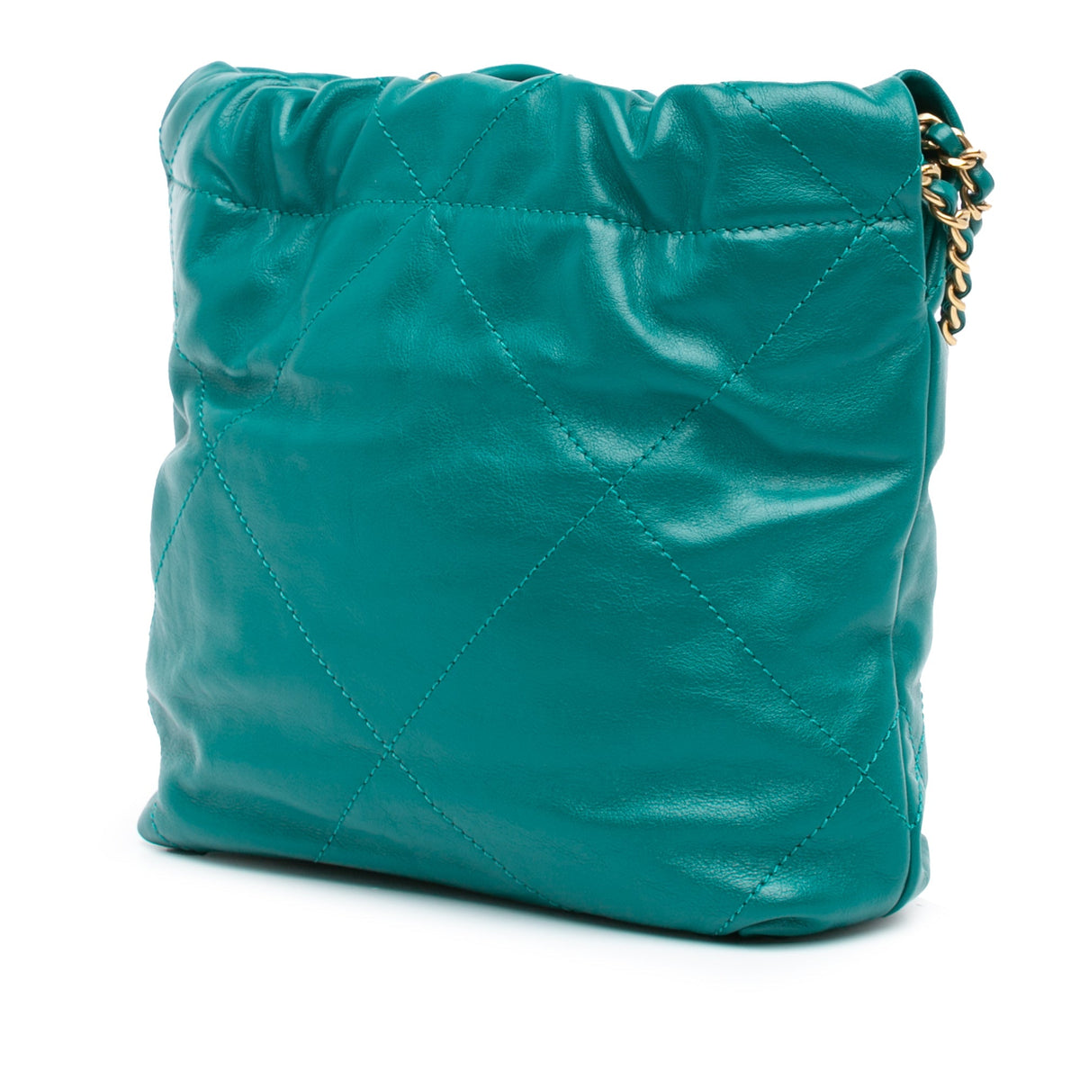 Teal Chanel Mini Shiny Calfskin 22 Handbag Satchel