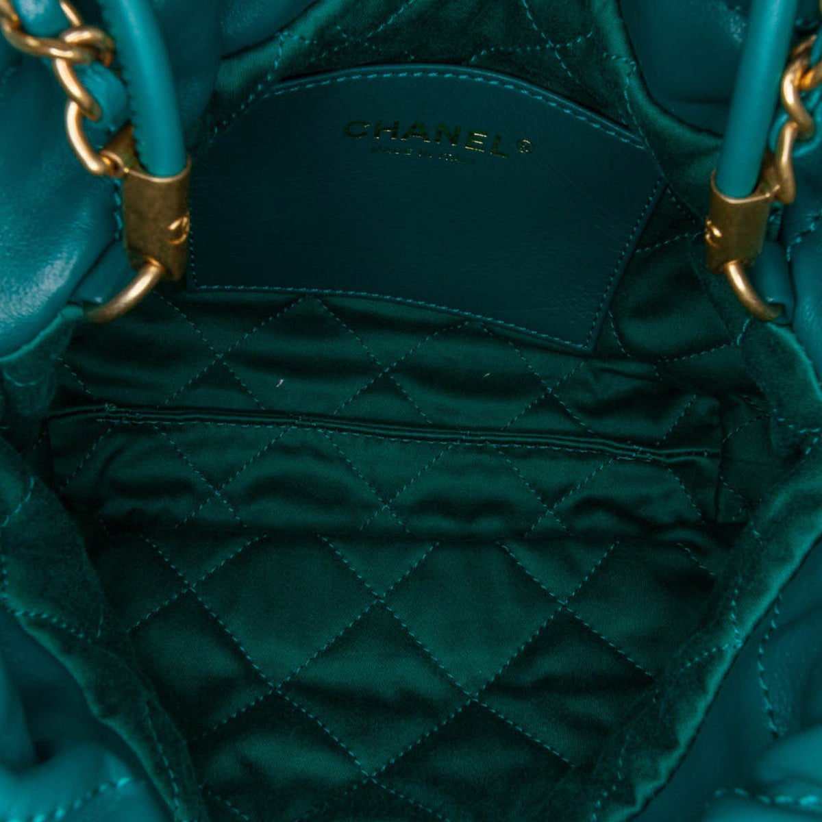 Teal Chanel Mini Shiny Calfskin 22 Handbag Satchel
