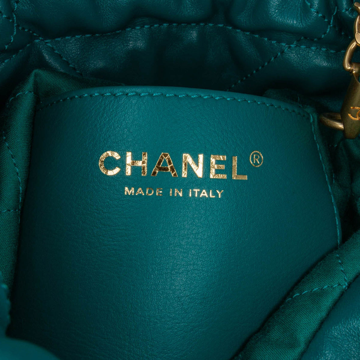 Teal Chanel Mini Shiny Calfskin 22 Handbag Satchel
