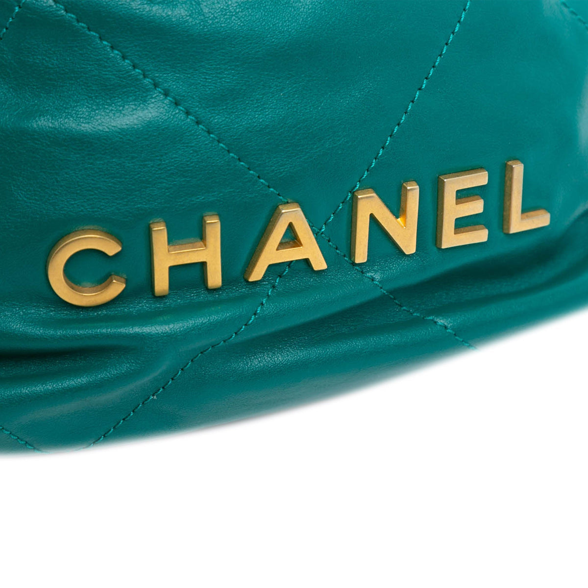 Teal Chanel Mini Shiny Calfskin 22 Handbag Satchel