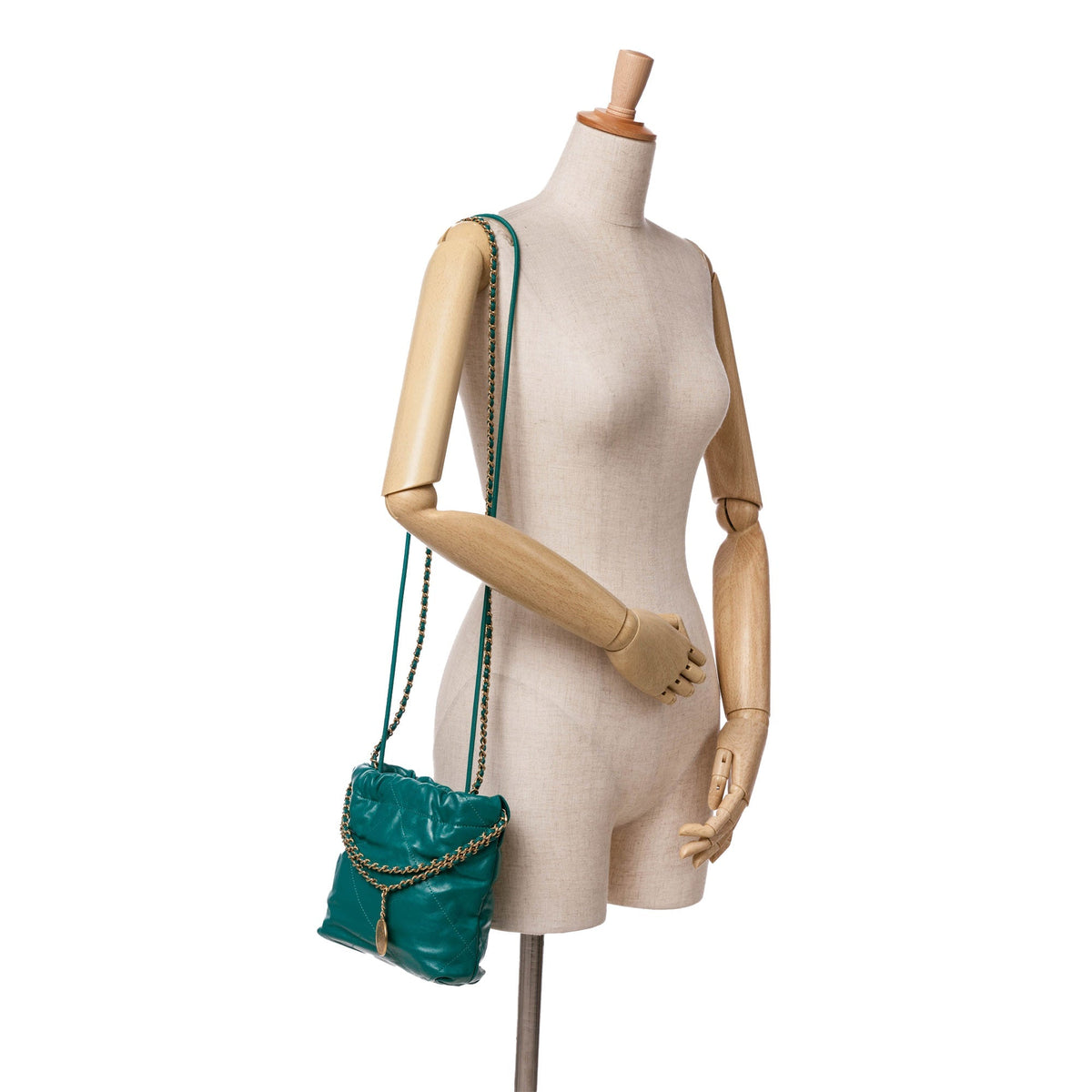 Teal Chanel Mini Shiny Calfskin 22 Handbag Satchel