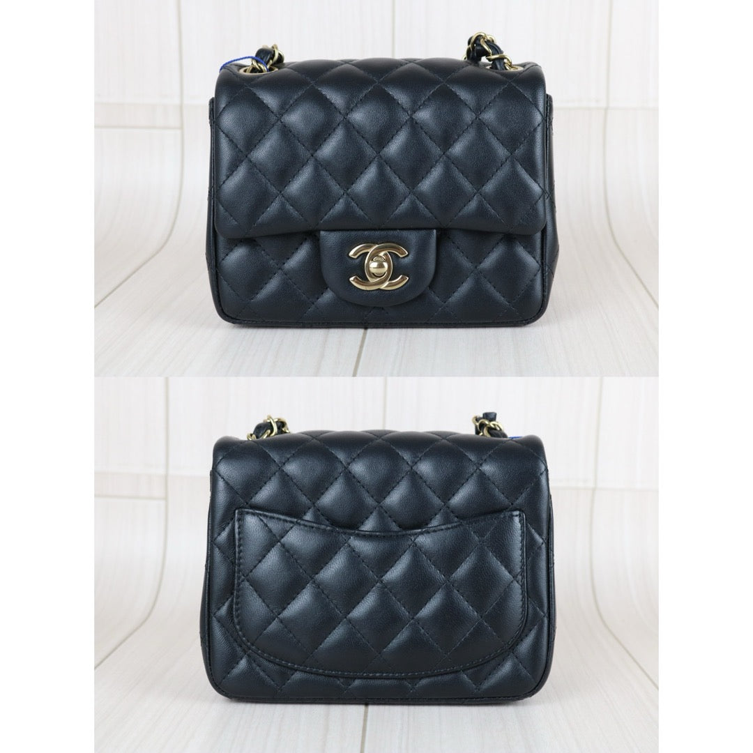 Very Good ( Rank A)｜ CHANEL Lanbskin Square 17  Shoulder Bag Black IC Chips Model ｜W25051701