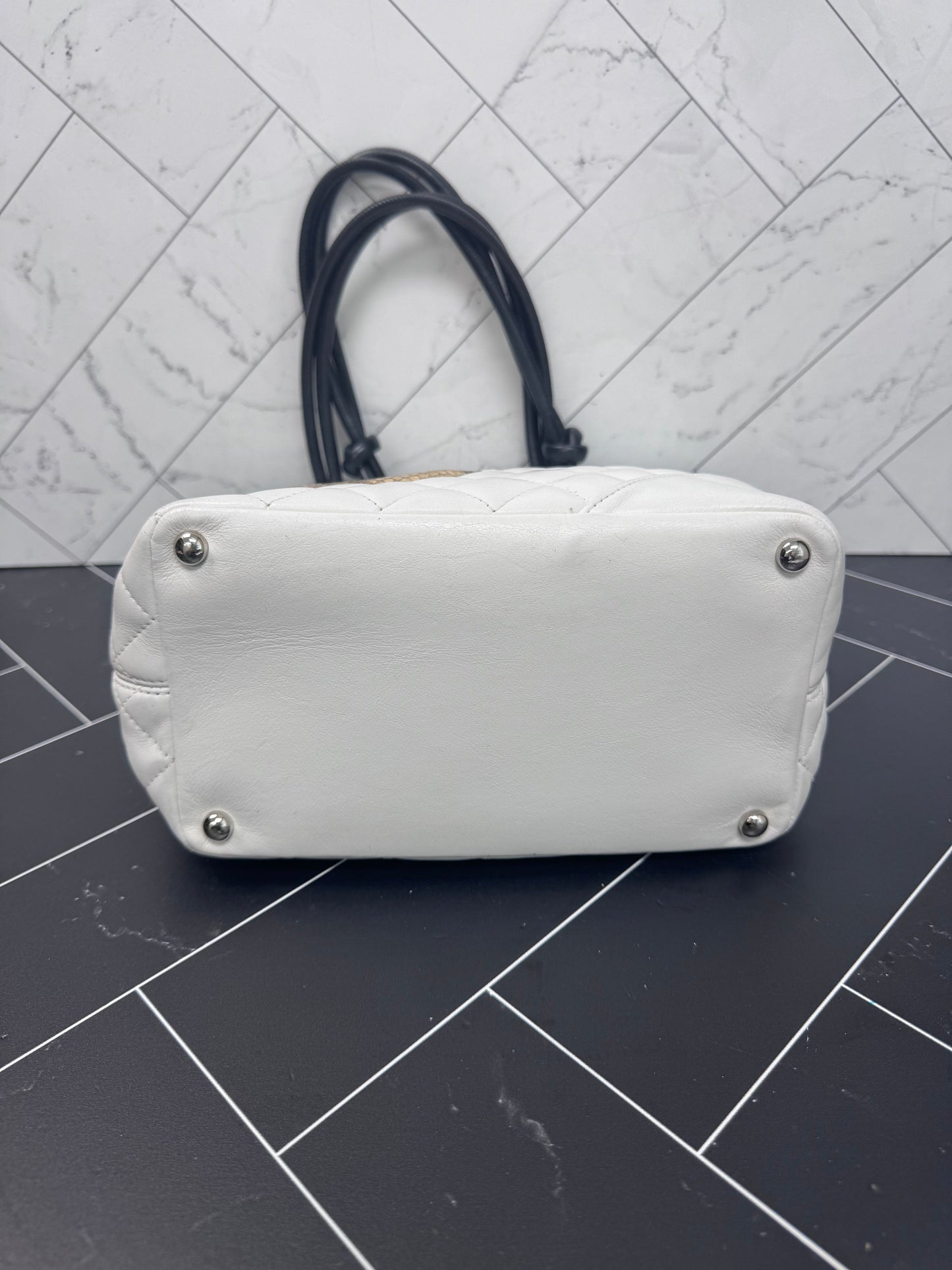 Chanel White Quilted Lambskin Python Medium Cambon Bucket Tote