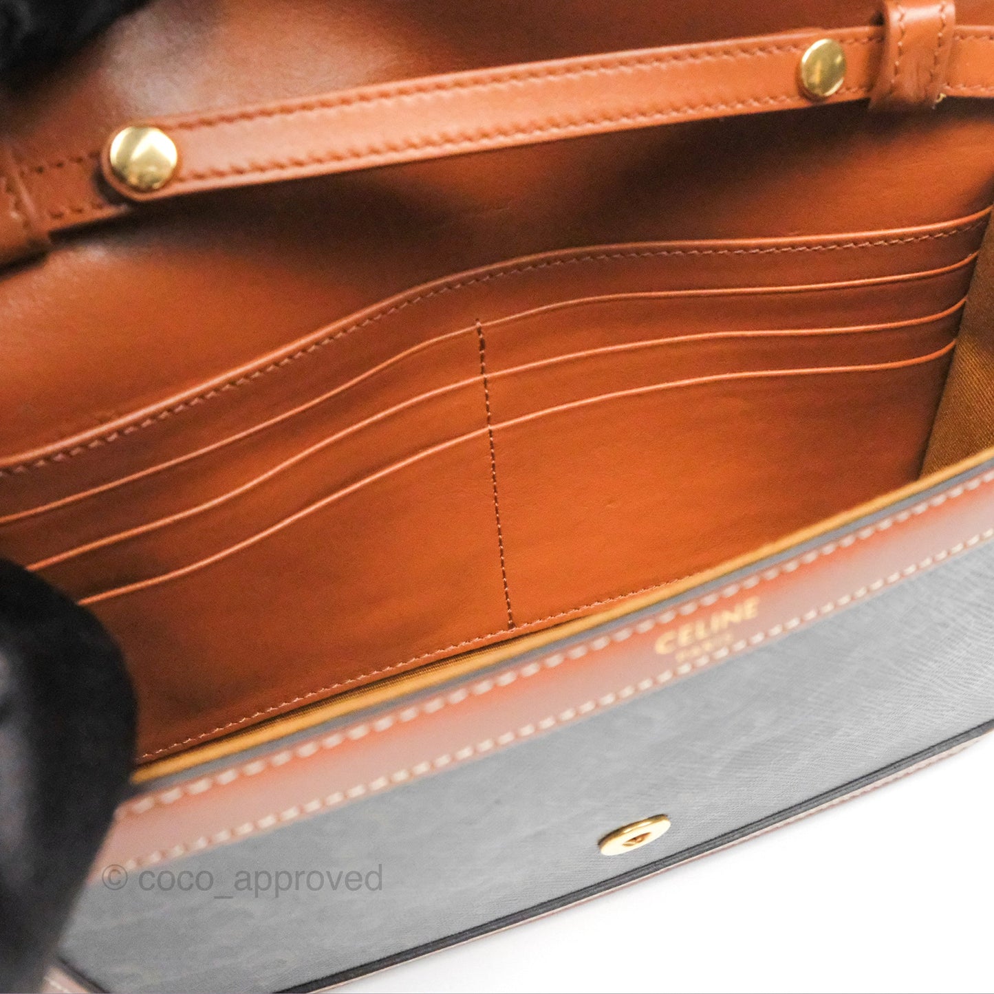 Celine Triomphe Wallet On Chain Canvas Tan Calfskin