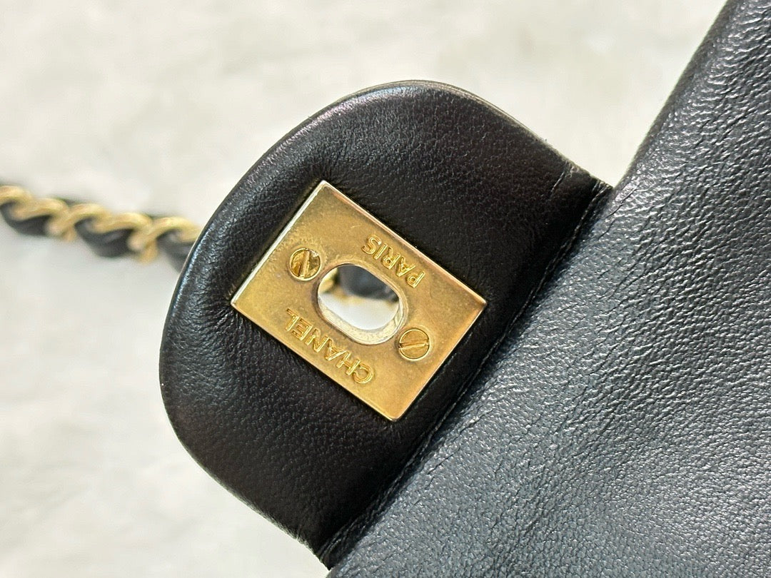 Chanel Mini Rectangular Lambskin Quilted Studded Flap Black