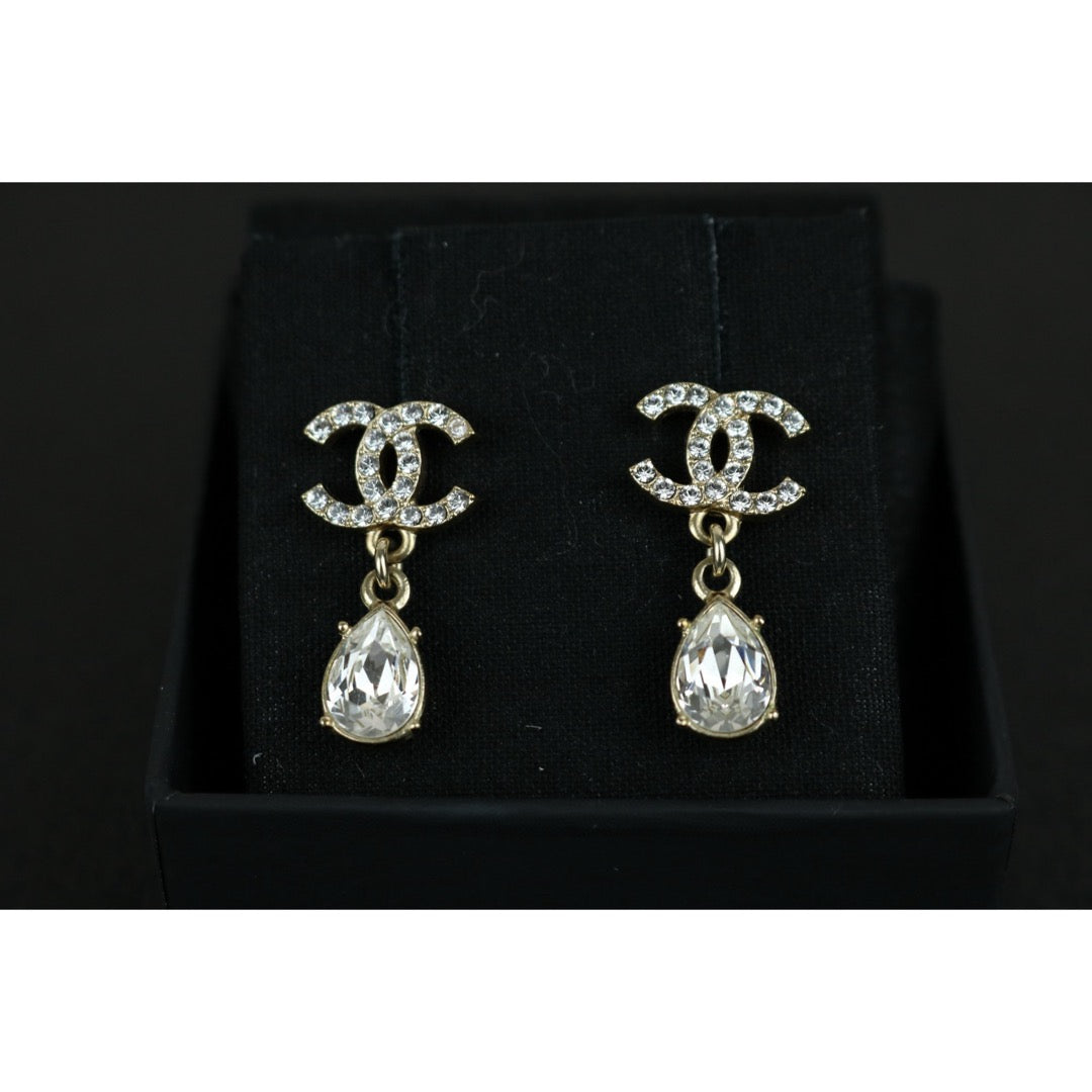 Very Good ( Rank A) ｜CHANEL COCO Mark Water drop pendant  Rhinestone Earrings ｜X25020916