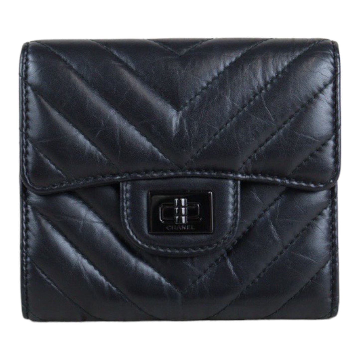 Rank A ｜Chanel 2.55 Leather Trifold Wallet Black｜V23080103