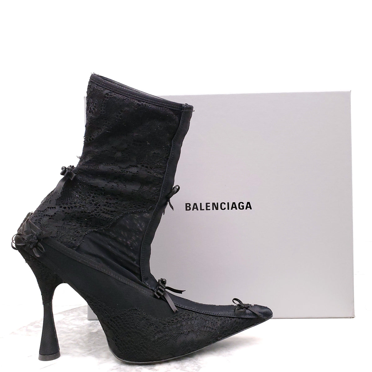 BALENCIAGA BLACK LACE CORSET BOOTIES - SIZE 40