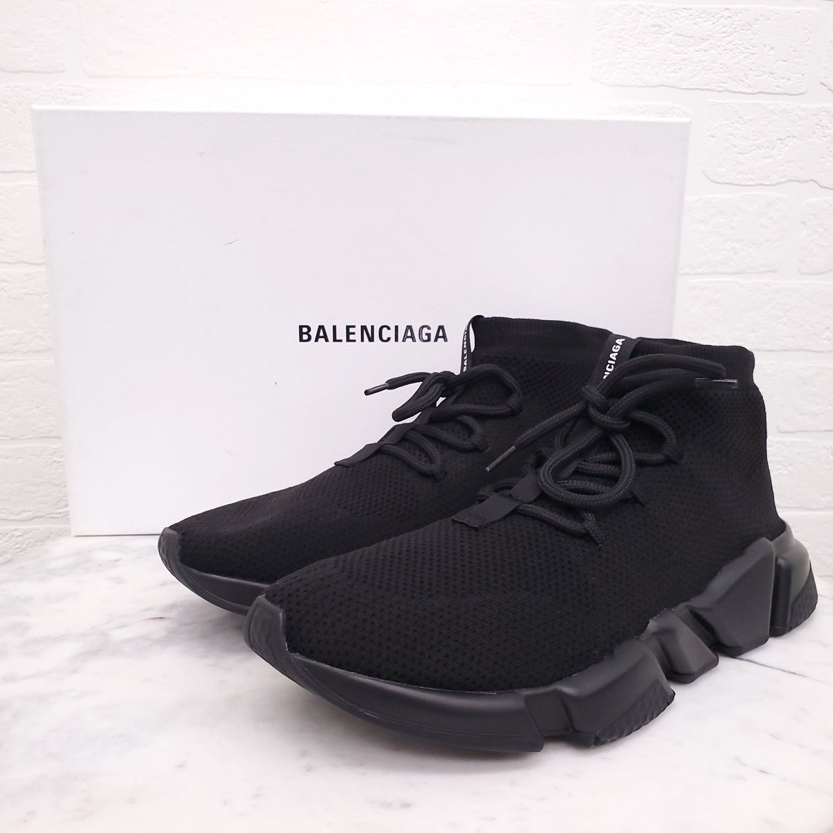 BALENCIAGA BLACK SPEED TRAINER LACE UP SOCK SNEAKERS - SIZE 41