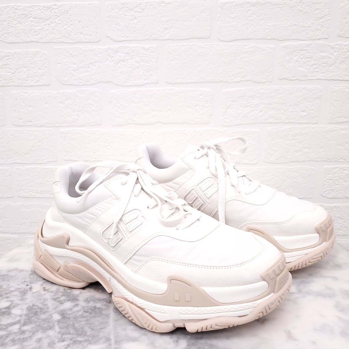 BALENCIAGA CREAM 'TRIPLE S NYLON' SNEAKERS - SIZE 40 C