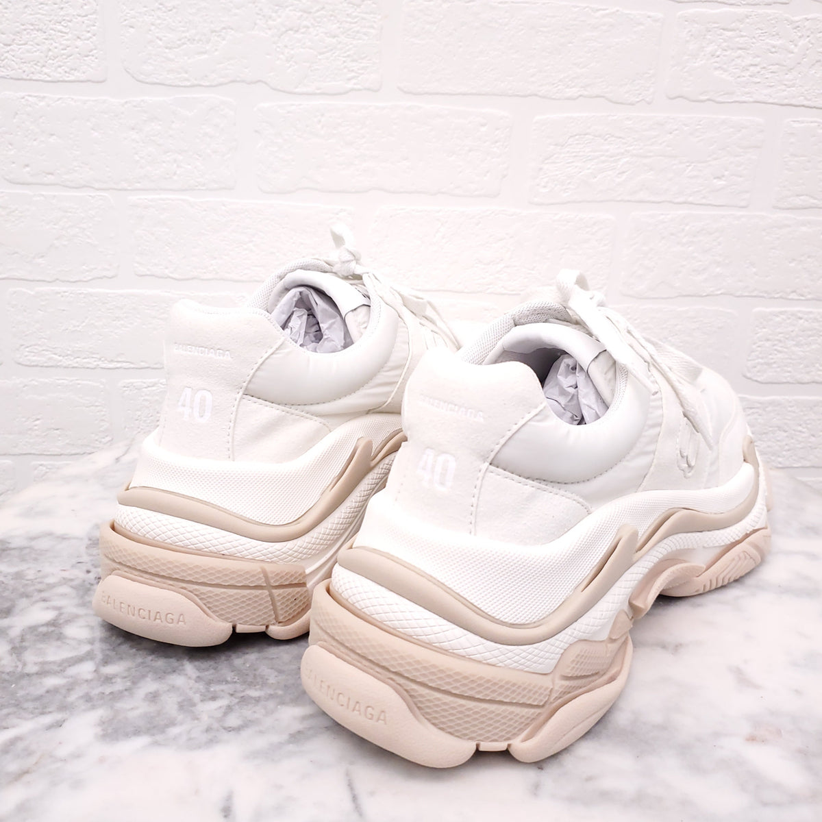 BALENCIAGA CREAM 'TRIPLE S NYLON' SNEAKERS - SIZE 40 C