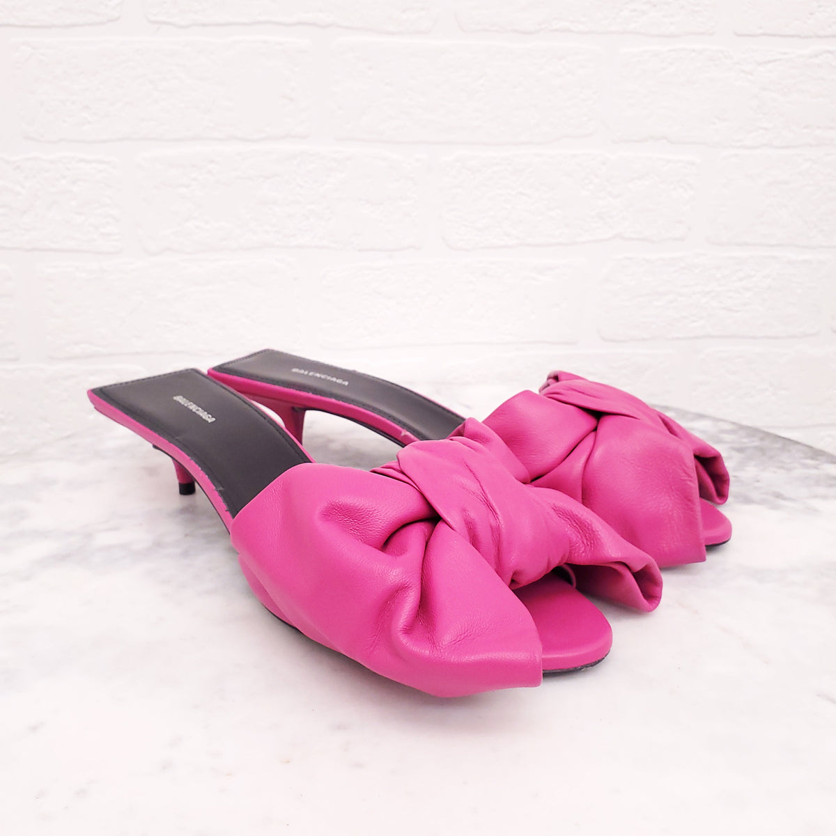 BALENCIAGA PINK BOW KITTEN HEELS - SIZE 37.5