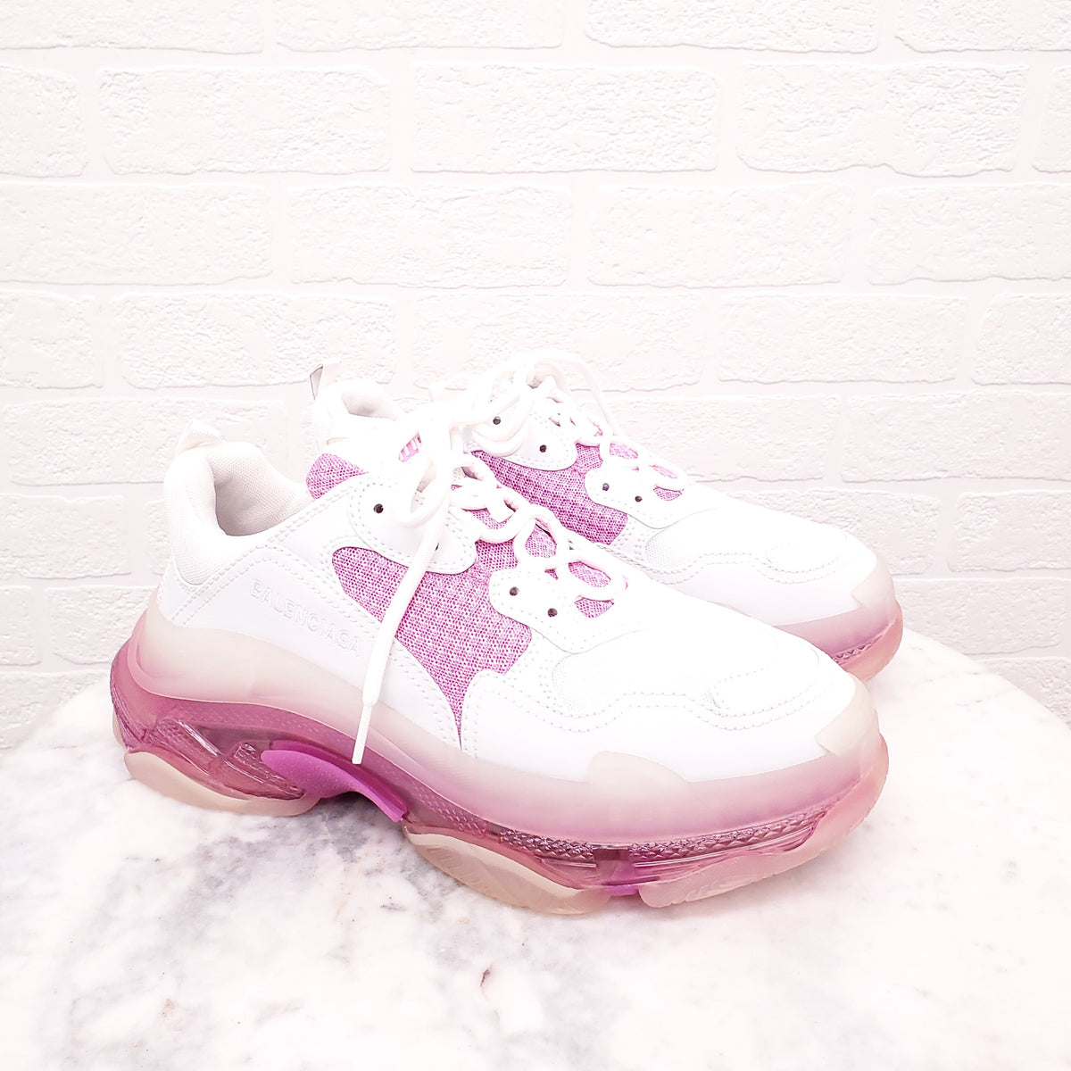 BALENCIAGA WHITE/PINK FLUO CLEAR SOLE SNEAKERS - SIZE 41