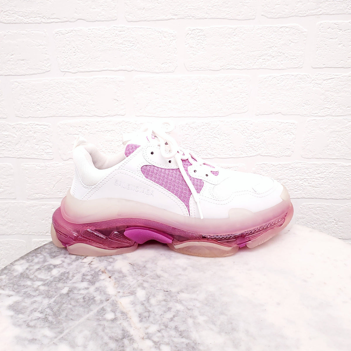 BALENCIAGA WHITE/PINK FLUO CLEAR SOLE SNEAKERS - SIZE 41