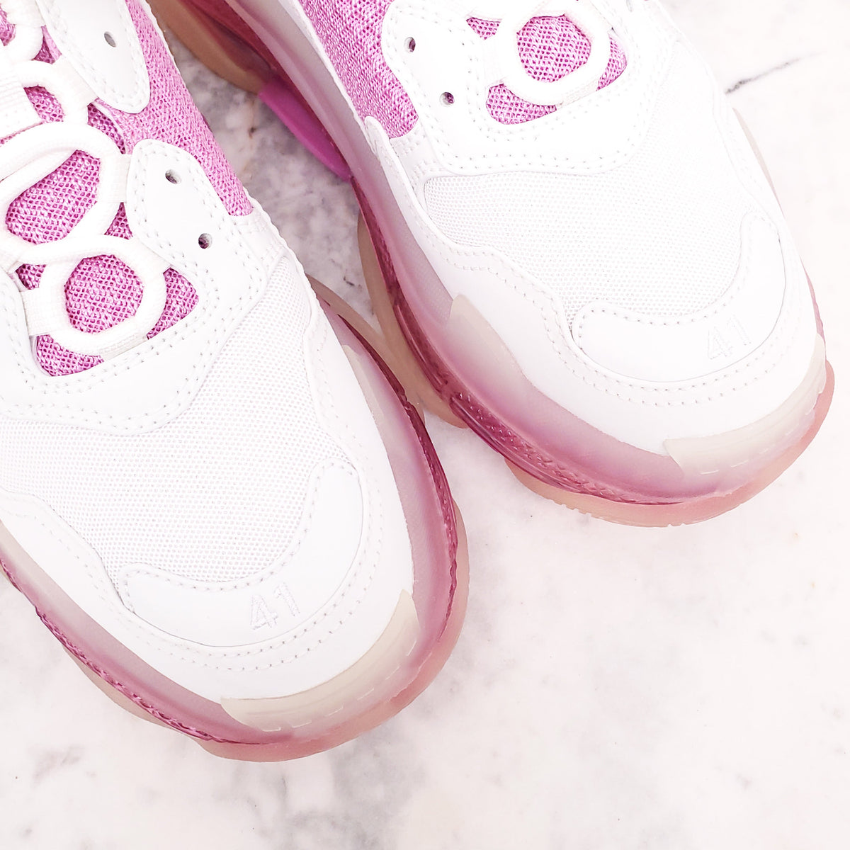 BALENCIAGA WHITE/PINK FLUO CLEAR SOLE SNEAKERS - SIZE 41