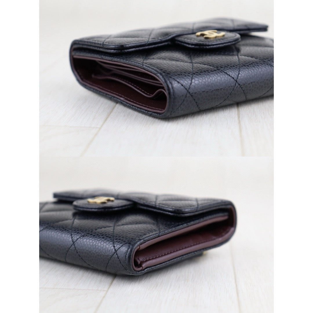 Very Good ( Rank A) ｜CHANEL Caviar Skin Leather Calf Leather  Wallet Black Made In 2018 Year｜S25011001