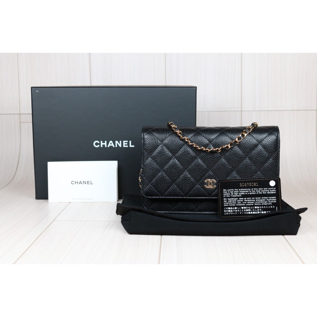 Rank SA｜ CHANEL Matelasse Caviar Skin Chain Wallet Black Gold Hardware Made in 2020-2021 Year ｜S24061101