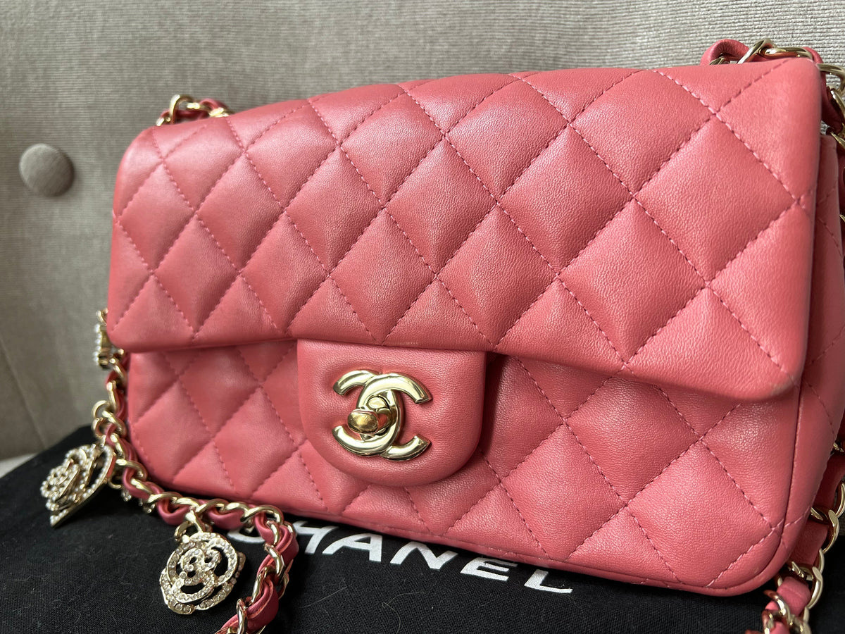 Chanel Mini Rectangular Classic Flap Valentines Day Edition in Pink Lambskin