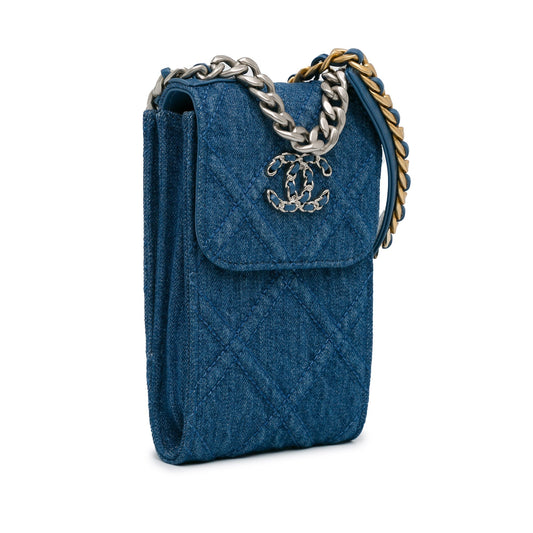 Blue Chanel Denim 19 Phone Holder with Chain Satchel