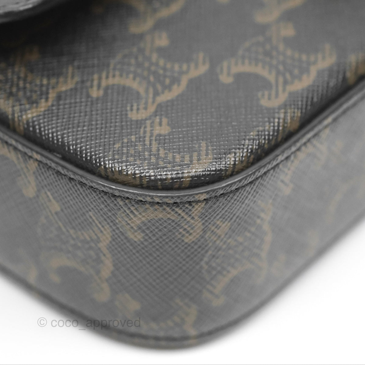 Celine Triomphe Shoulder Bag Tan Calfskin Triomphe Canvas
