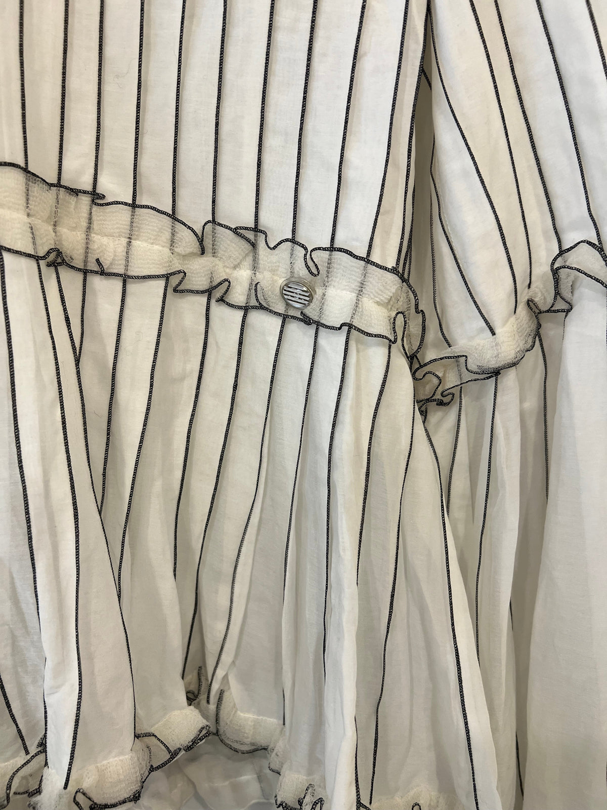 Chanel Spring 2017 White Silk Striped Ruffle Long-Sleeve Top Size FR 36 (UK 8)