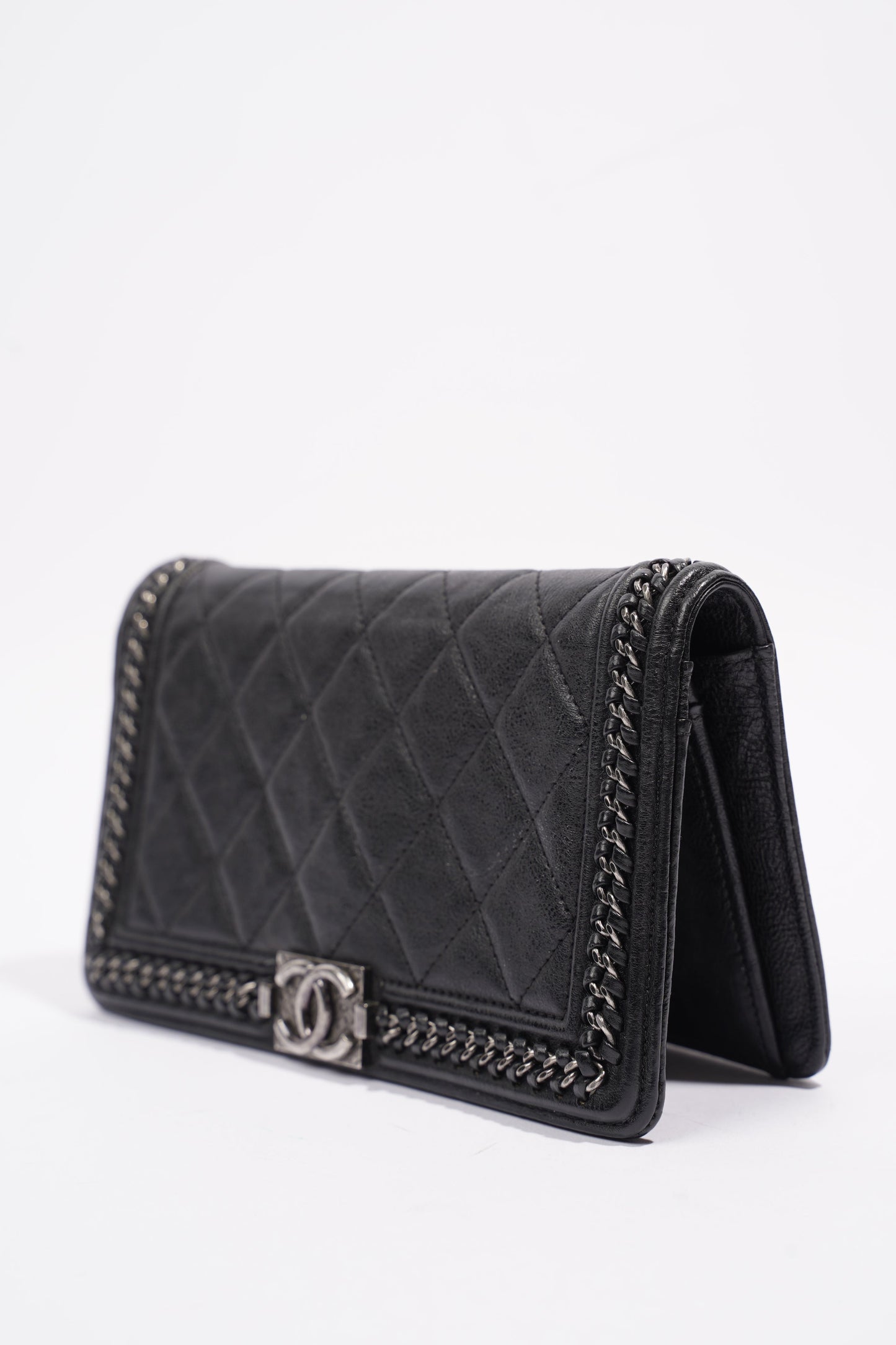 Chanel Boy Chain Wallet Black Lambskin Leather