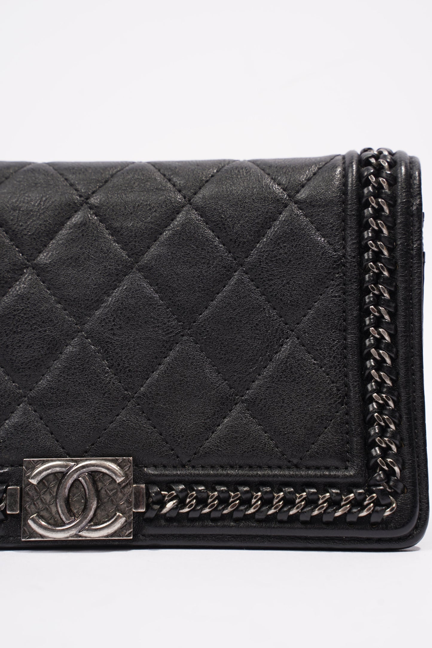 Chanel Boy Chain Wallet Black Lambskin Leather