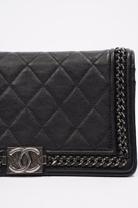 Chanel Boy Chain Wallet Black Lambskin Leather