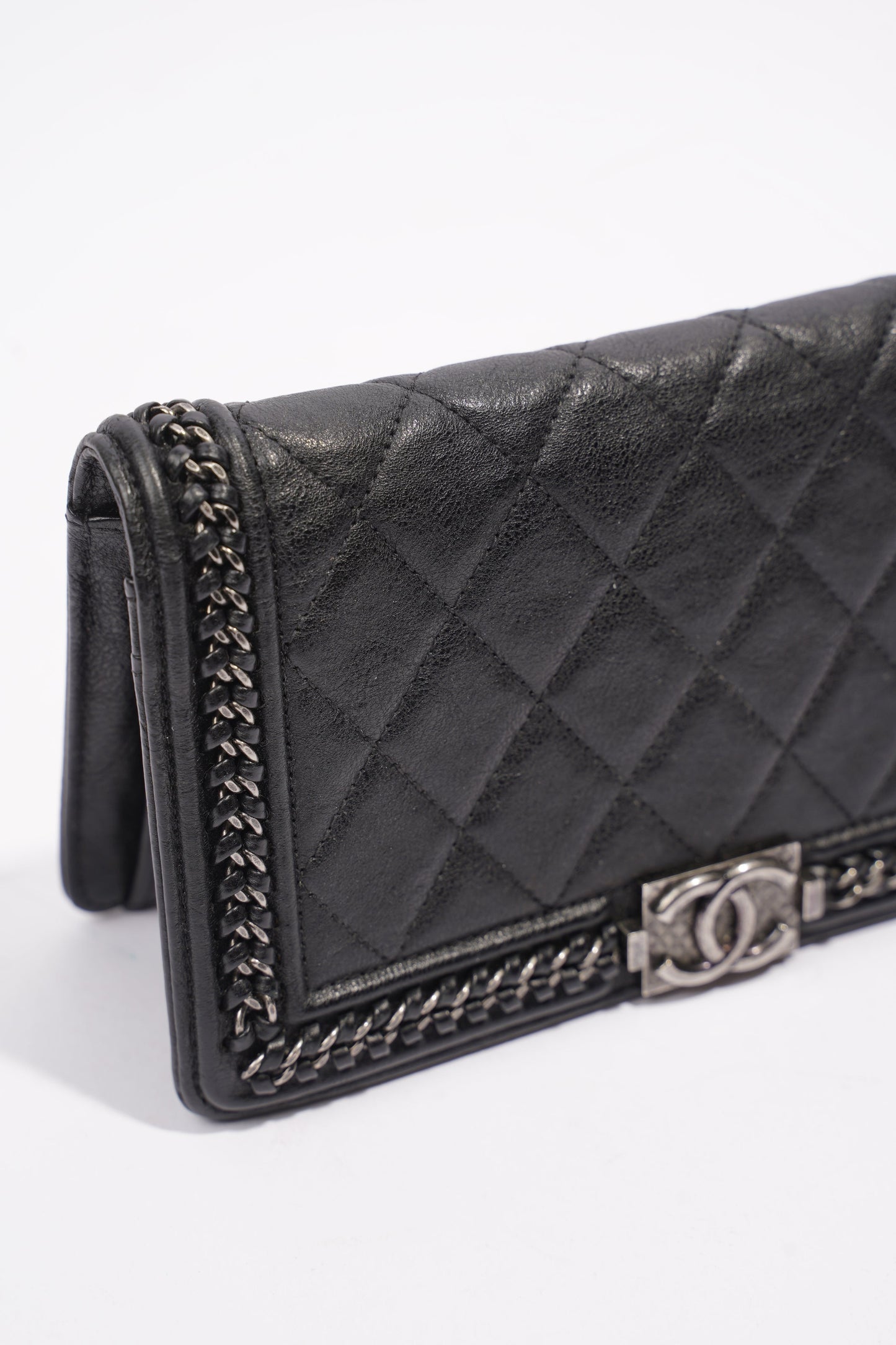 Chanel Boy Chain Wallet Black Lambskin Leather