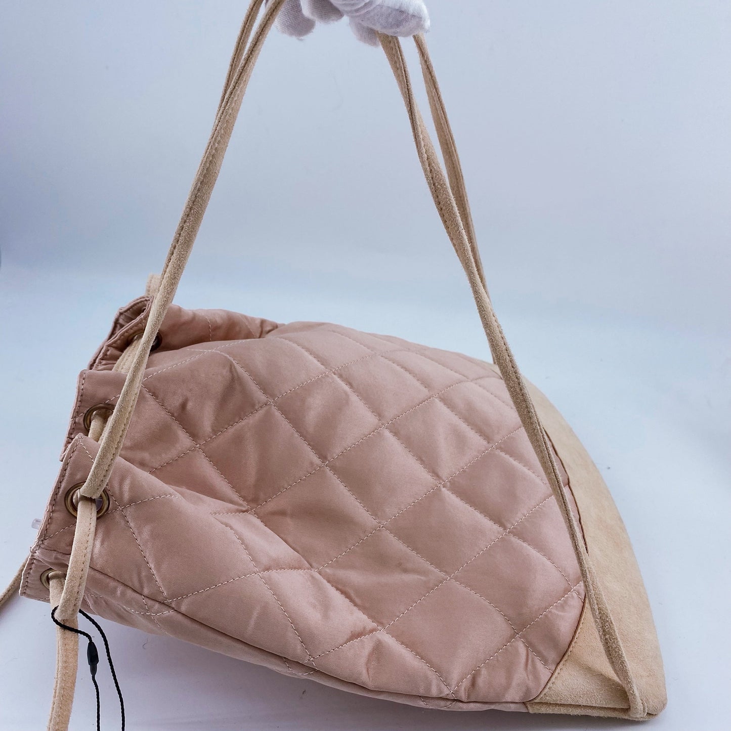 Chanel Vintage Quilted Satin and Suede Drawstring Backpack