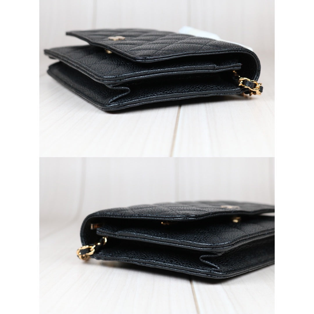 Rank SA｜ CHANEL Matelasse Caviar Skin Chain Wallet Black Gold Hardware Made in 2020-2021 Year ｜S24061101