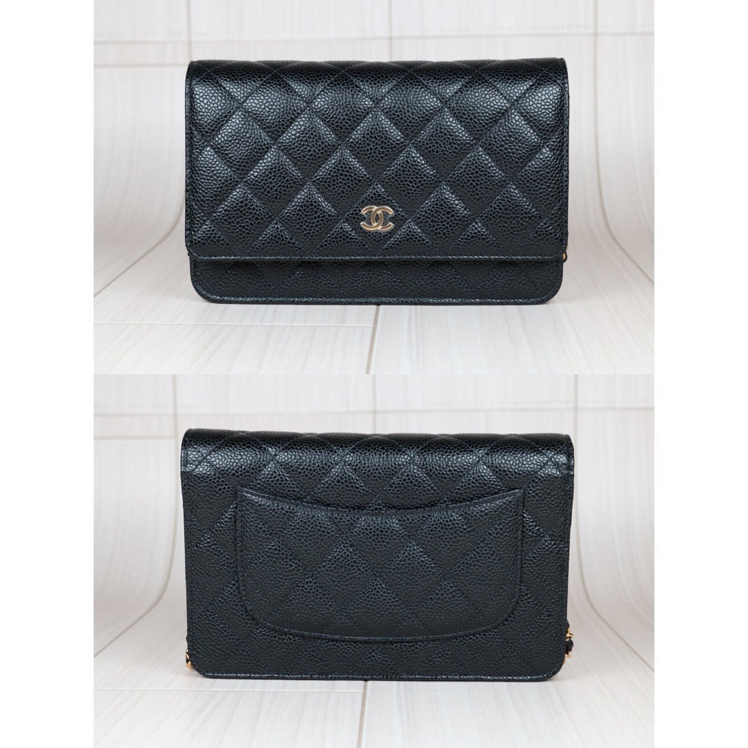 Rank SA｜ CHANEL Matelasse Caviar Skin Chain Wallet Black Gold Hardware Made in 2020-2021 Year ｜S24061101