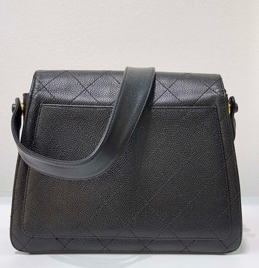 Chanel Small Vintage CC Stitched Caviar Flap Shoulder Bag