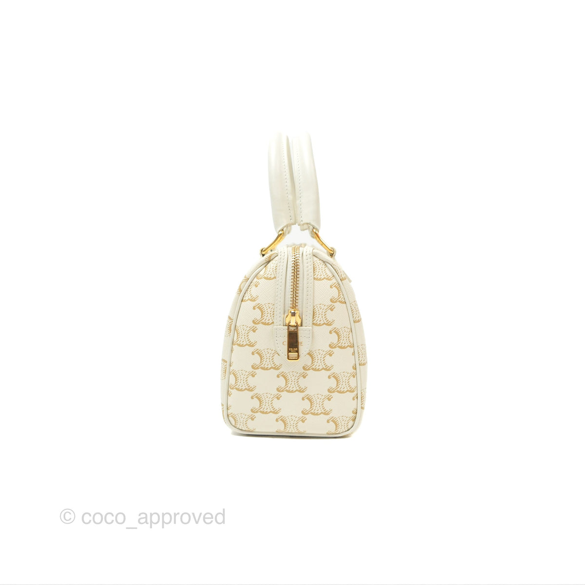 Celine Small Triomphe Canvas Boston Bag White Calfskin
