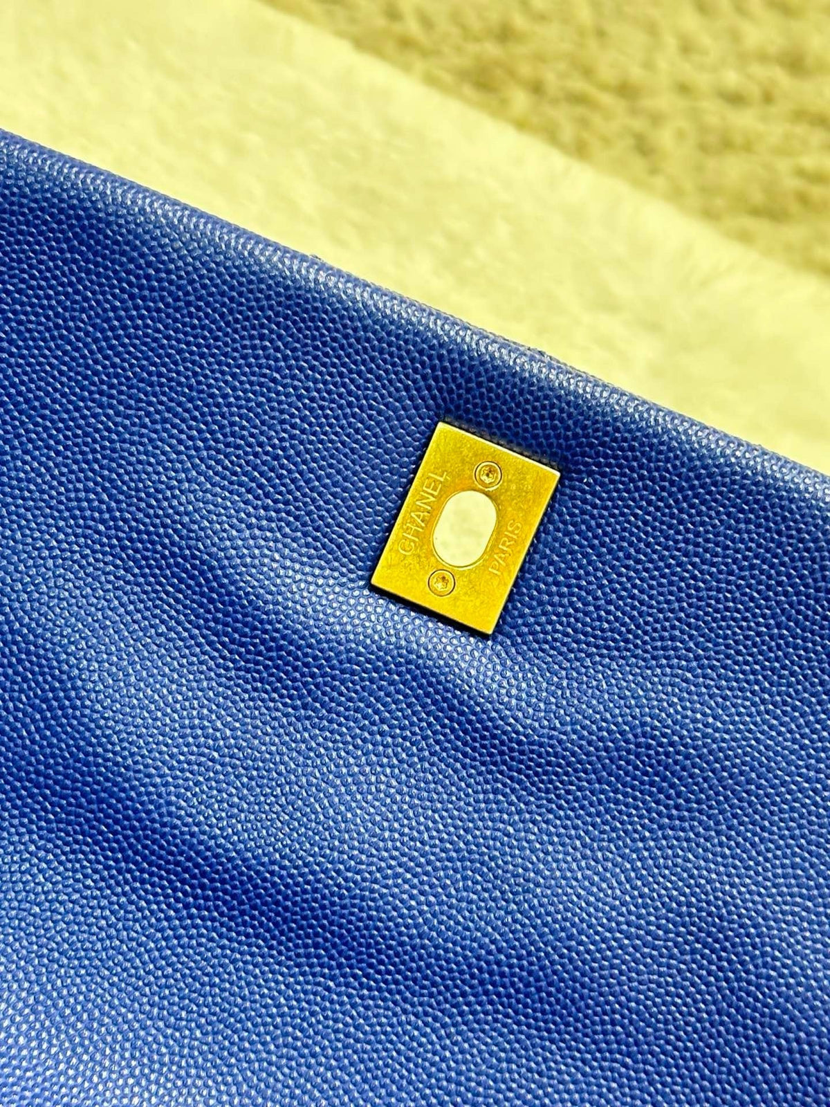Chanel Medium Caviar Lizard Embossed Quilted Coco Handle Flap Dark Blue