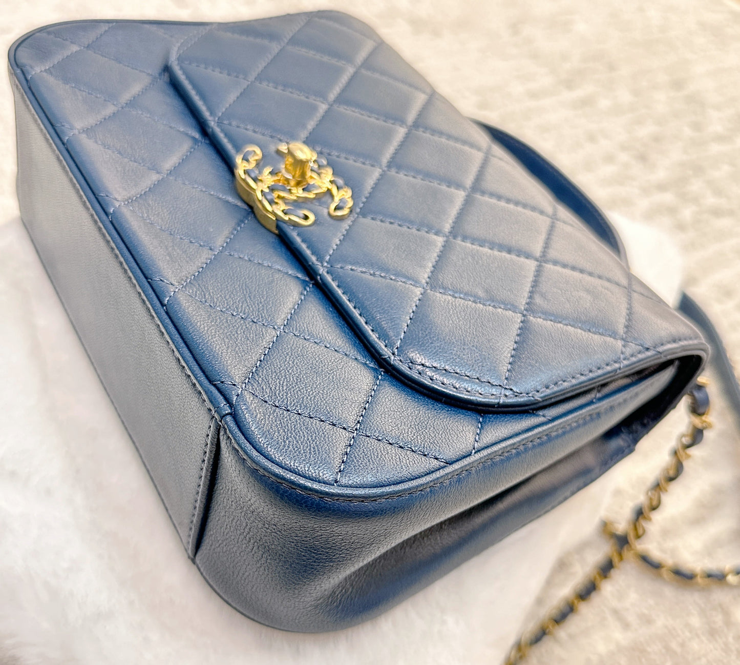 CHANEL Infinity Chain Quilted Leather Crossbody Bag Blue