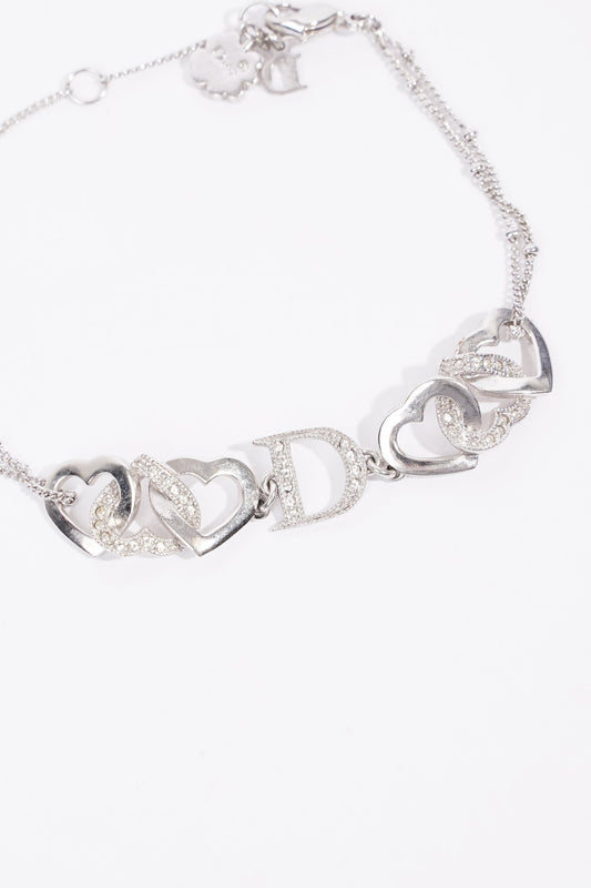 Christian Dior Dior Interlocking Silver Crystal Heart Bracelet Silver Base Metal 20cm