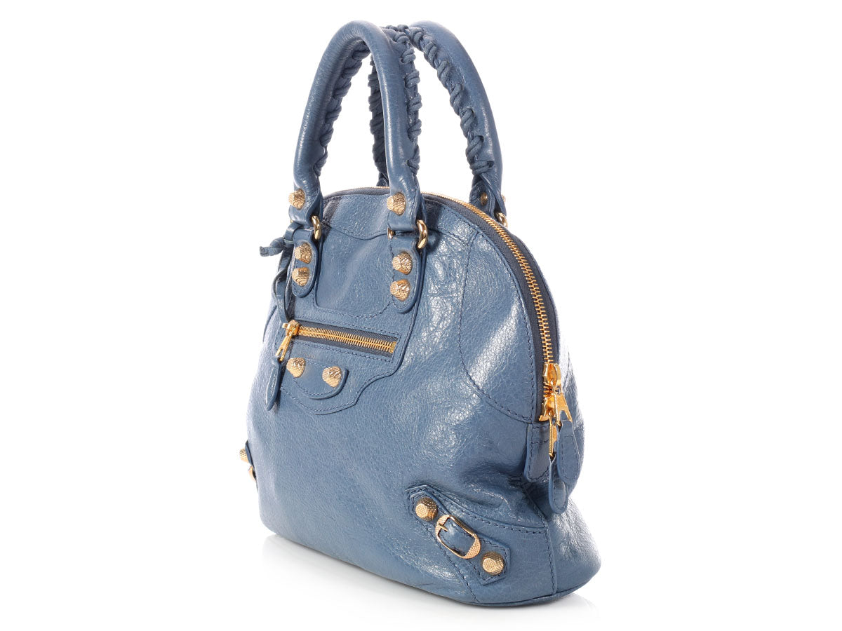 Balenciaga Mini Slate Blue Giant 12 Gold Bowling Bag