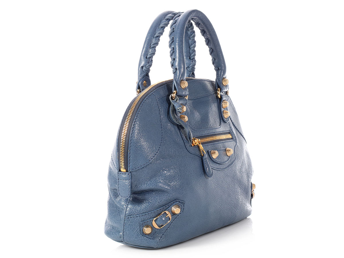Balenciaga Mini Slate Blue Giant 12 Gold Bowling Bag