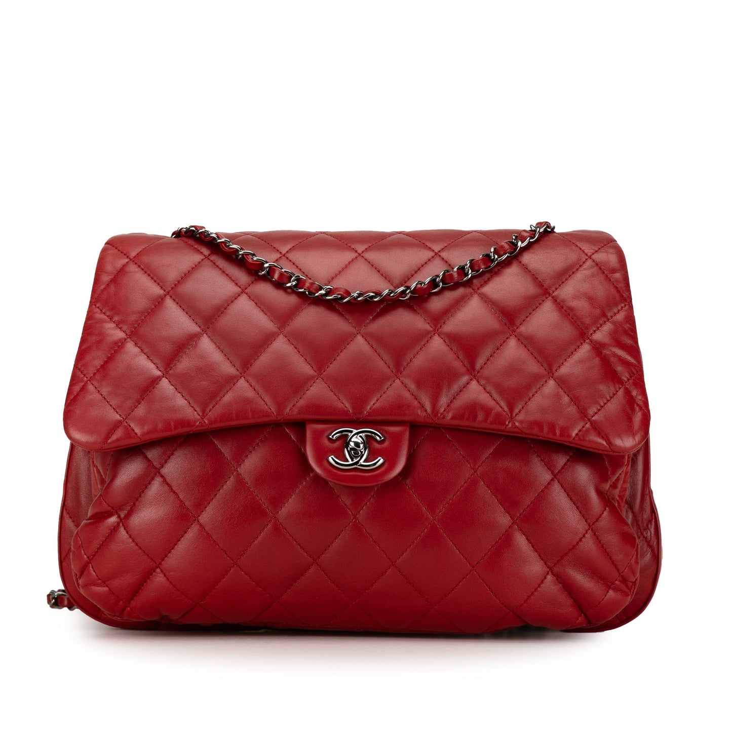 Red Chanel Maxi Lambskin 3 Accordion Flap Shoulder Bag