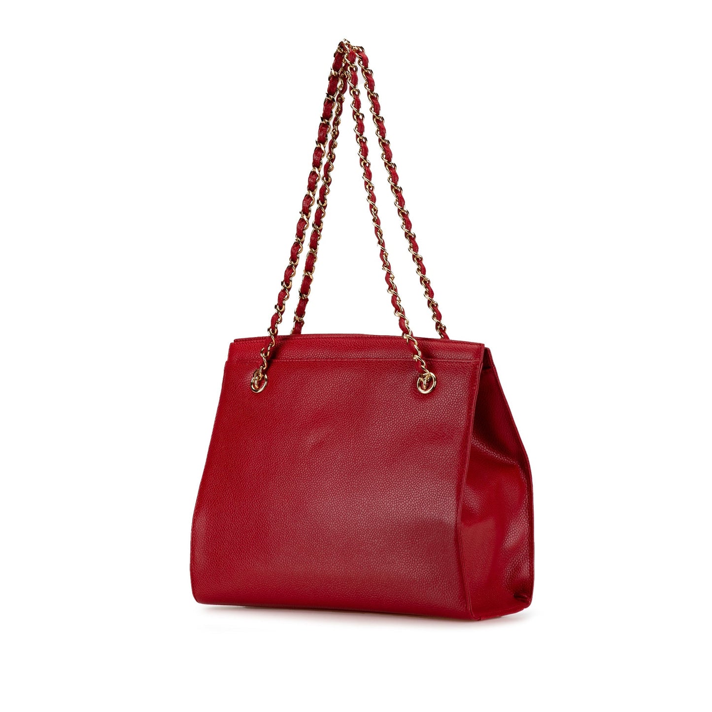 Red Chanel CC Caviar Turn Lock Chain Tote