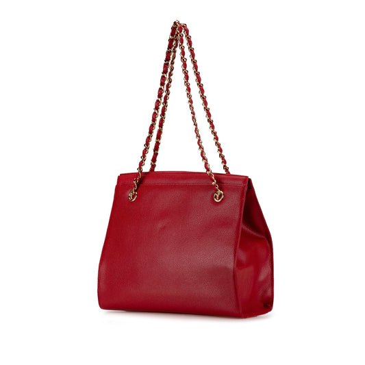 Red Chanel CC Caviar Turn Lock Chain Tote
