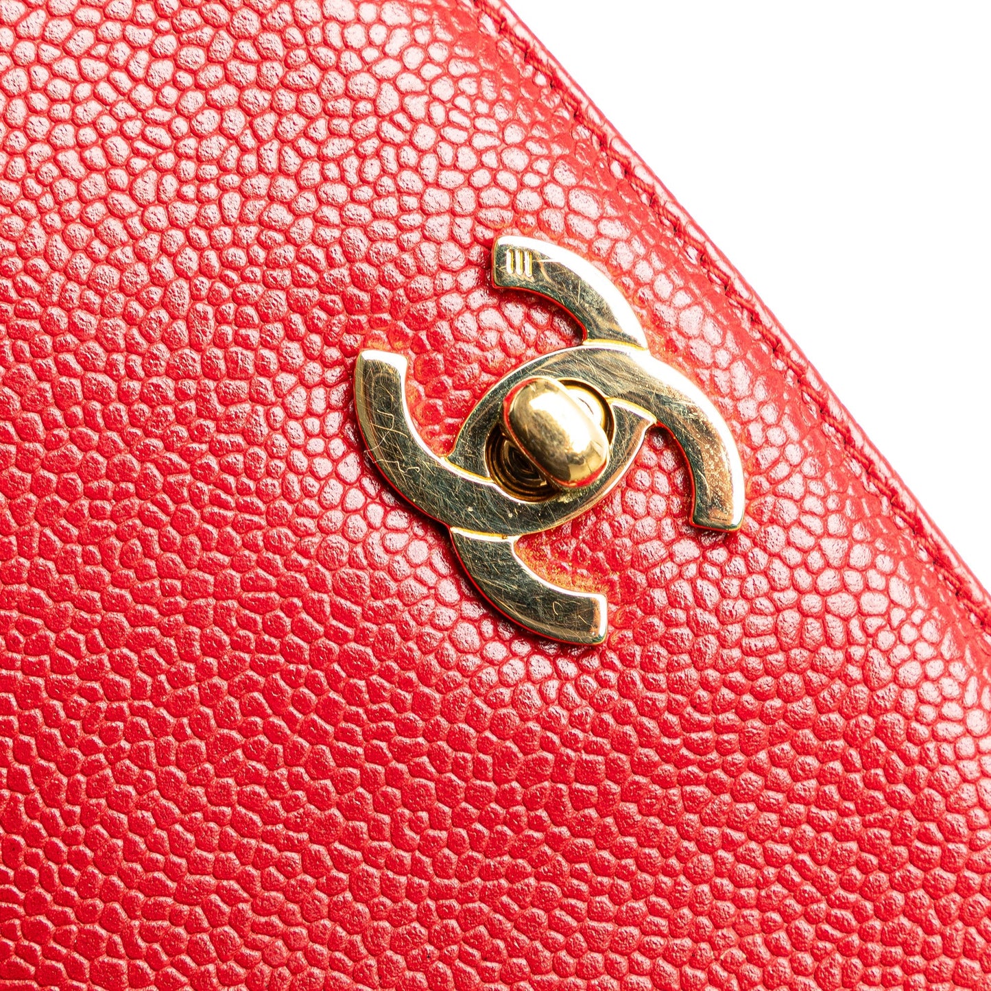 Red Chanel CC Caviar Turn Lock Chain Tote