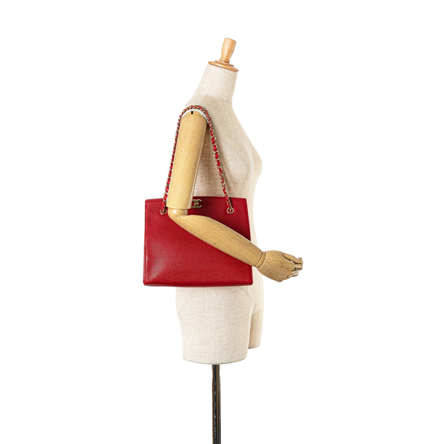 Red Chanel CC Caviar Turn Lock Chain Tote