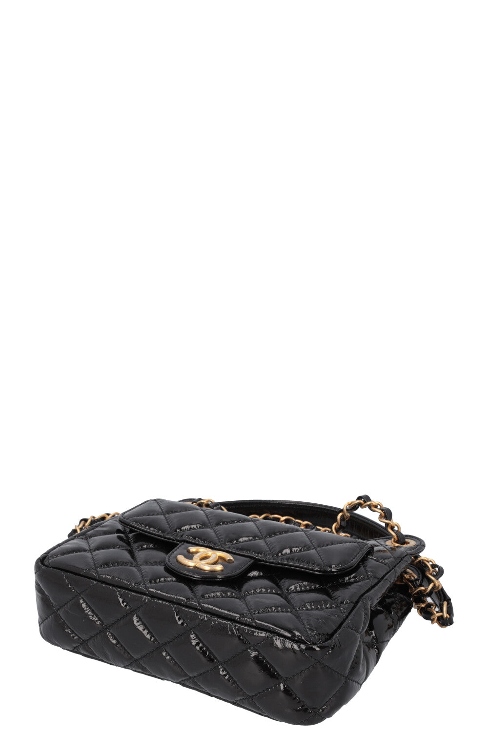 CHANEL Hobo Crossbody Bag Patent Black