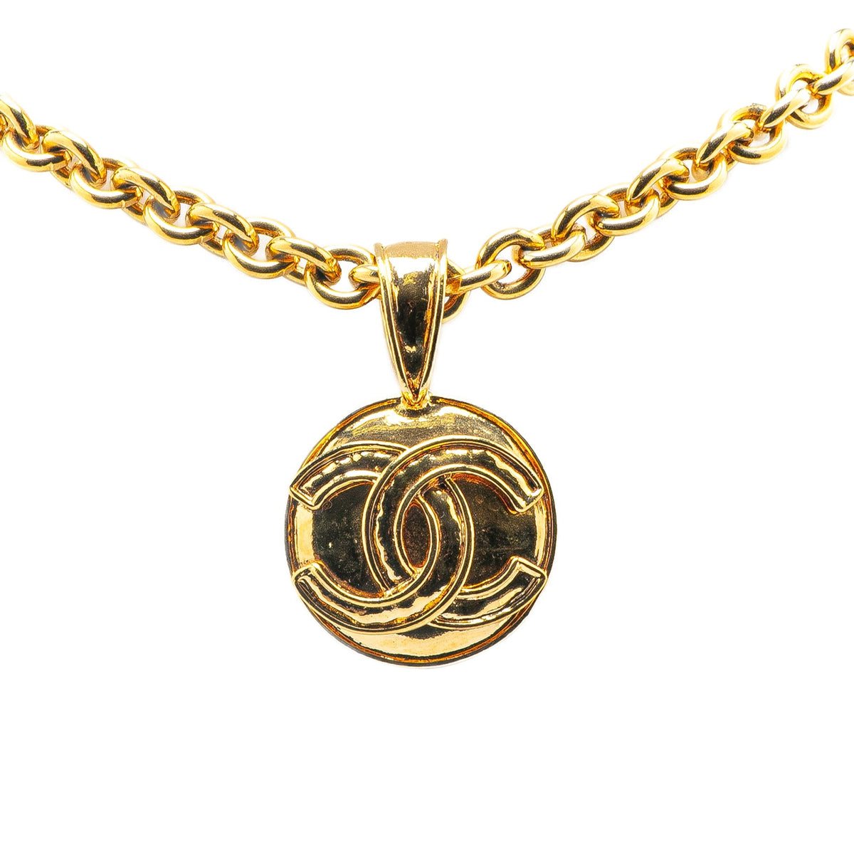 Gold Chanel Gold Plated CC Round Pendant Necklace