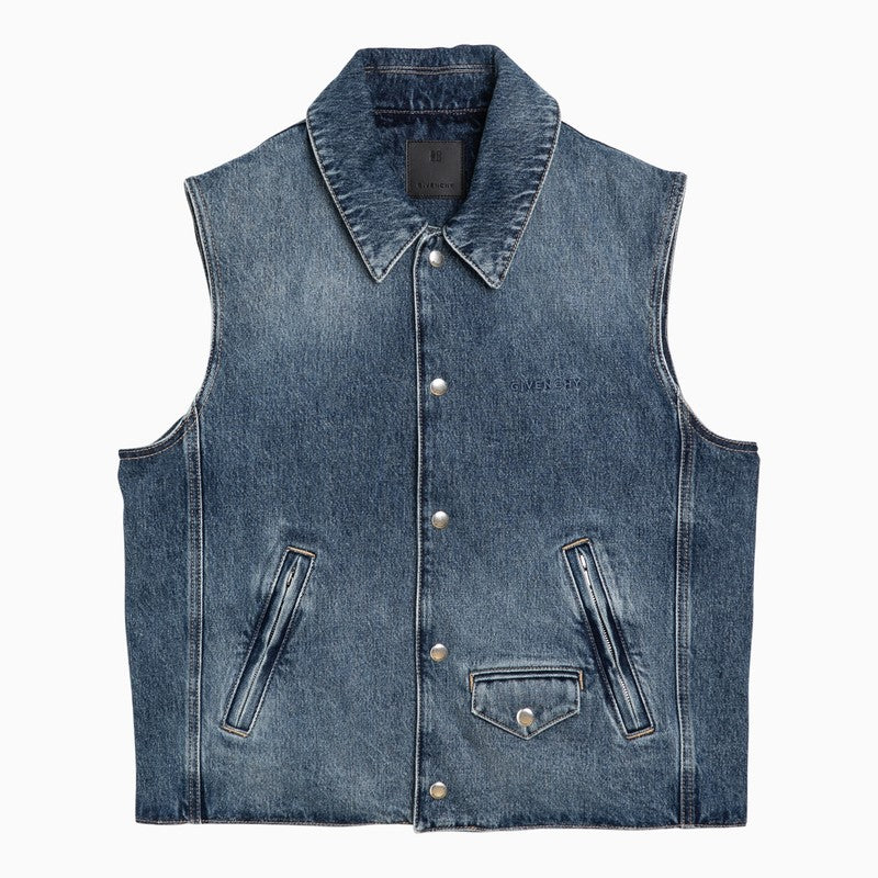 Givenchy Blue Washed-Out Denim Waistcoat Men