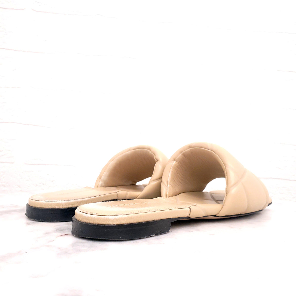 BOTTEGA VENETA NUDE QUILTED SLIDES - SIZE 36